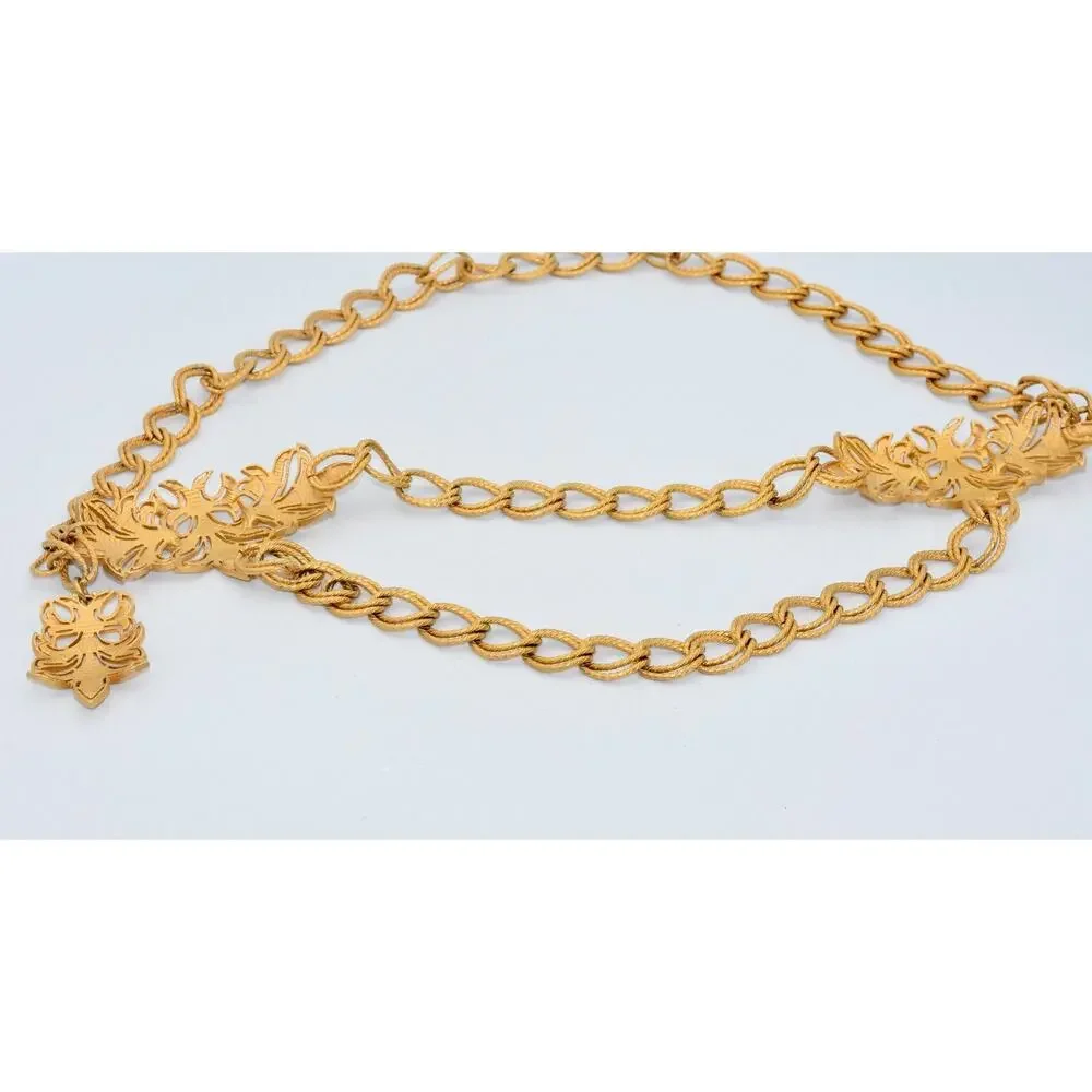 ST. JOHN Turned Brass Double Loops Chain Sculpture Gold Tone Belt 36